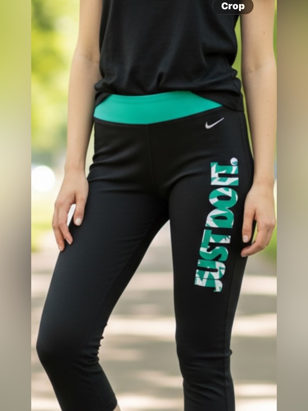 Nike Dri-Fit Black Capris with Green Accents and Logo. Sz. M